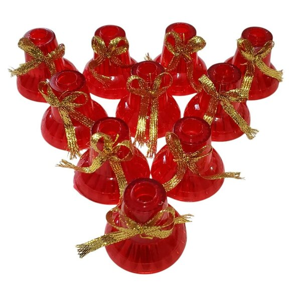 10 VTG Christmas Bell String Light Cover Replacement Red Gold Bow Craft Ornament - Picture 8 of 8